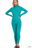 Zenana Plus Size Soft Fabric Mock Neck Long Sleeve Top & Leggings - 2 Pieces Loungewear Set