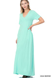 Zenana Plus Size Relaxed Fit V-Neck Short Sleeve Full Length Maxi Long Dress w/ Side Pockets