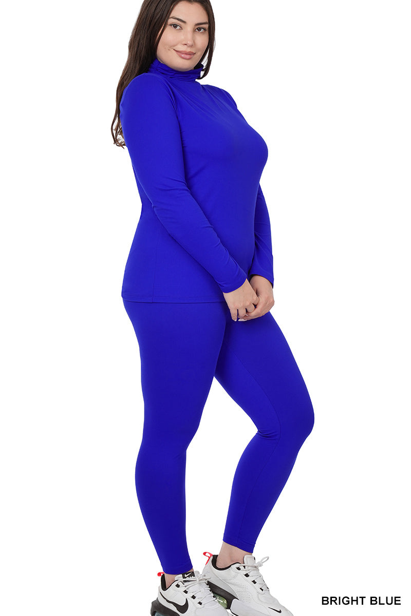 Zenana Plus Size Soft Fabric Mock Neck Long Sleeve Top & Leggings - 2  Pieces Loungewear Set