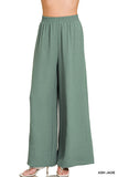 Zenana Women’s Woven Airflow Elastic Waistband Wide-Leg Loose Fit Pants