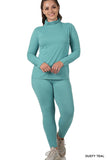 Zenana Plus Size Soft Fabric Mock Neck Long Sleeve Top & Leggings - 2 Pieces Loungewear Set