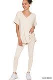 Zenana Plus V-Neck Short Sleeve & Leggings Comfy Loungewear Activewear Set