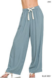 Zenana Women’s Linen Drawstring Wide-Leg Lightweight Pants