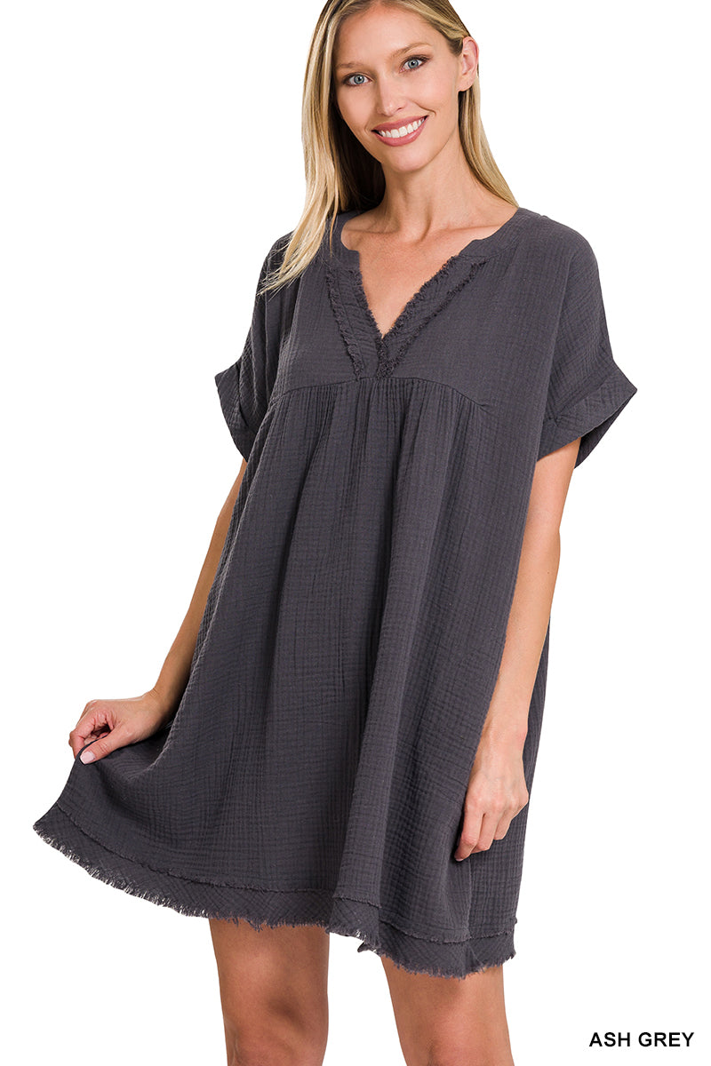 Plus Size Relaxed Fit Gauge Rolled Short Sleeve Raw Edge Mini V-Neck T TheLovely.com Plus Size Relaxed Fit Gauge Rolled Short Sleeve Raw Edge Mini V-Neck T TheLovely.com