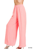 Zenana Women’s Woven Airflow Elastic Waistband Wide-Leg Loose Fit Pants