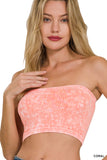 Zenana Women's Narrow Pattern Knit Washed Ribbed Bandeau Seamless Nylon Cropped Tube Top