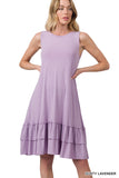 Women's Relaxed Fit Round Neck Ruffle Hem Sleeveless Midi Summer Dress w/Side Pockets