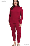 Zenana Plus Size Soft Fabric Mock Neck Long Sleeve Top & Leggings - 2 Pieces Loungewear Set
