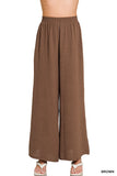 Zenana Women’s Woven Airflow Elastic Waistband Wide-Leg Loose Fit Pants