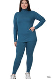 Zenana Plus Size Soft Fabric Mock Neck Long Sleeve Top & Leggings - 2 Pieces Loungewear Set