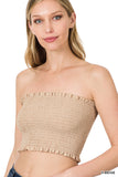 Women's Strapless Ruched Smocked Tube Bandeau Bra Top