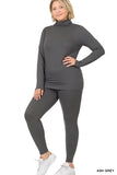 Zenana Plus Size Soft Fabric Mock Neck Long Sleeve Top & Leggings - 2 Pieces Loungewear Set