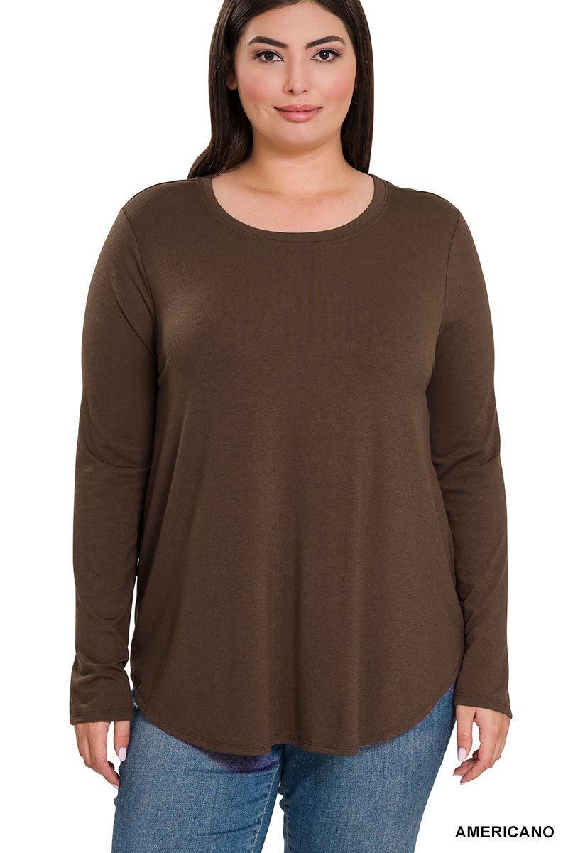Zenana Plus Relaxed Fit Long Sleeve Round Neck & Hem Jersey Tee