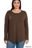 Zenana Plus Relaxed Fit Long Sleeve Round Neck & Hem Jersey Tee Shirt Top