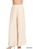 Zenana Women’s Woven Airflow Elastic Waistband Wide-Leg Loose Fit Pants