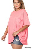 Zenana Plus Size Relaxed Fit Oversized Short Sleeve Round Neck Melange Burnout Raw Edge Tee Shirts