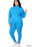 Zenana Plus Size Soft Fabric Mock Neck Long Sleeve Top & Leggings - 2 Pieces Loungewear Set