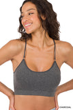 Women's Seamless One-size Bralette Cross-Back Padded Sports Bras with Adjustable Strap