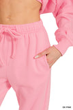 Zenana Women’s Fleece Long Sleeve Pullover Sweatshirt & Jogger Set