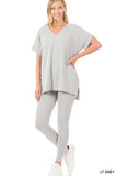 Women's V-Neck Short Sleeve & Leggings Comfy Loungewear Activewear Set