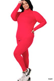 Zenana Plus Size Soft Fabric Mock Neck Long Sleeve Top & Leggings - 2 Pieces Loungewear Set