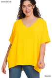 Zenana Plus Size V Neck Woven Airflow Dolman Short Sleeve Hi-Low Blouse Top