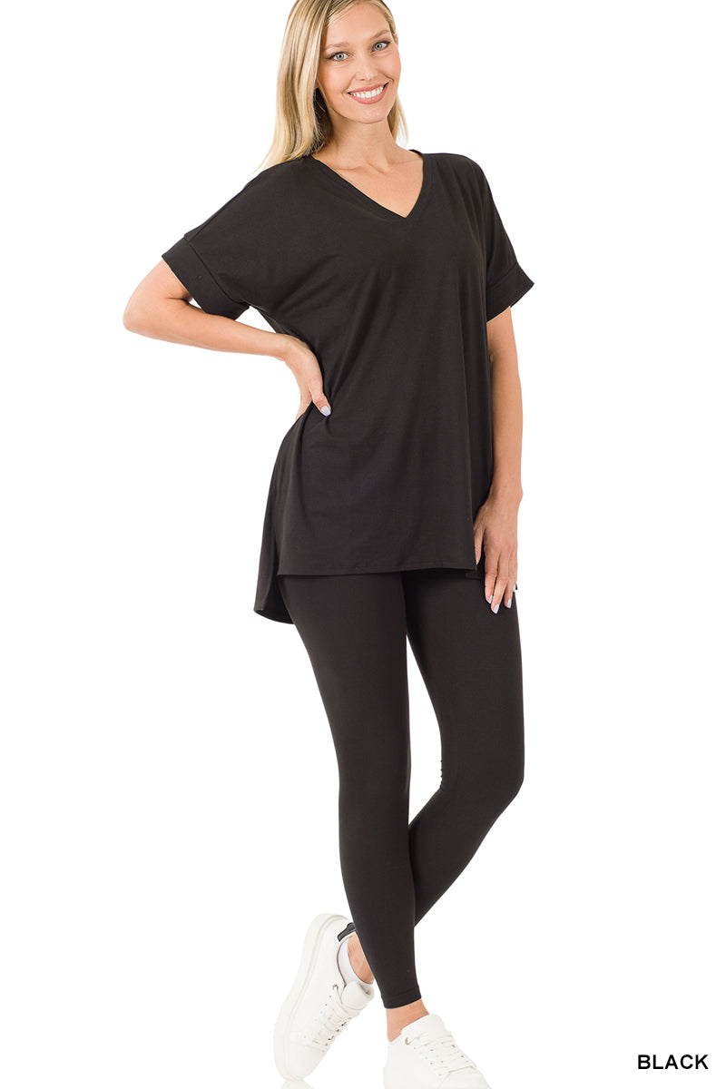 Zenana Plus V-Neck Short Sleeve & Leggings Comfy Loungewear Activewear Set