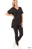 Women's V-Neck Short Sleeve & Leggings Comfy Loungewear Activewear Set