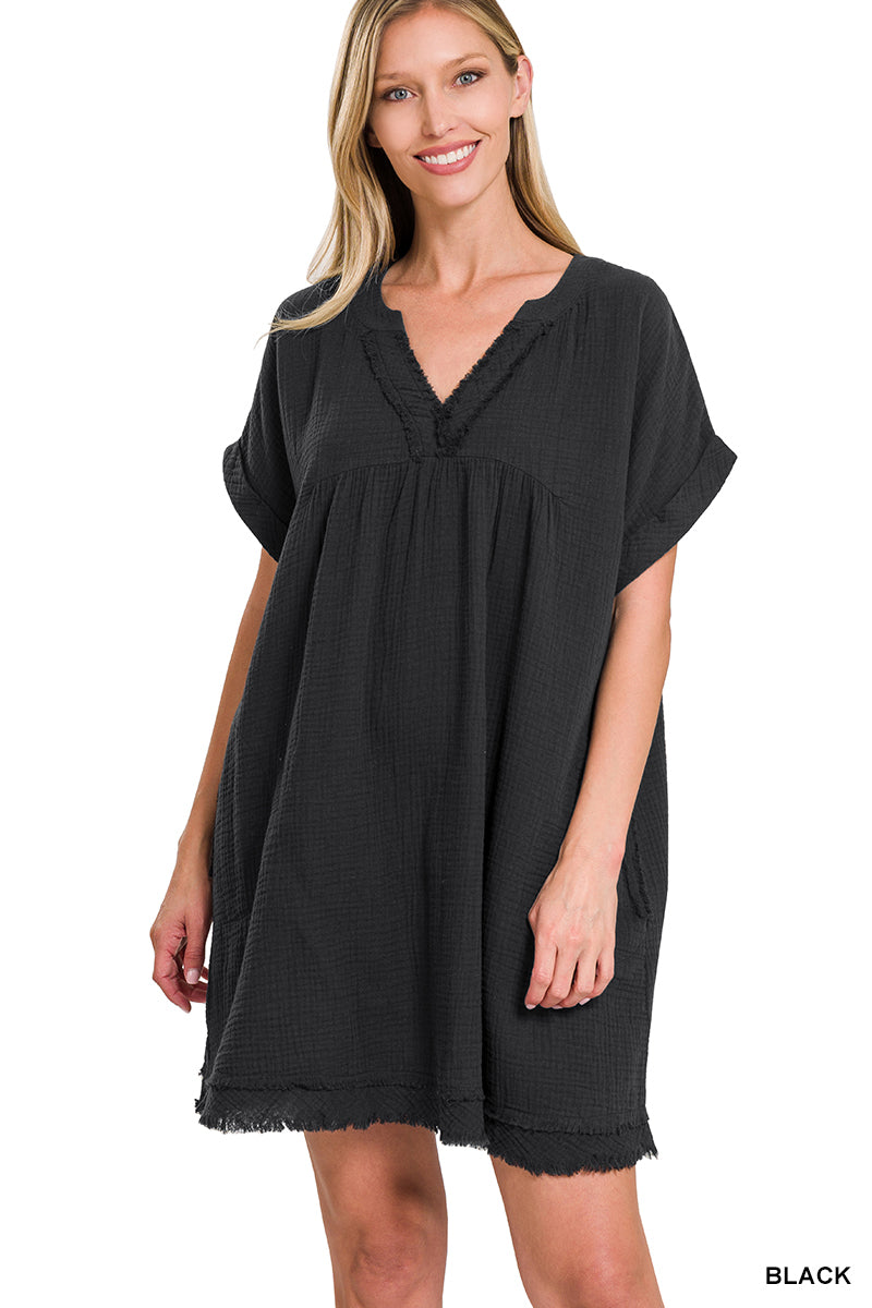 Plus Size Relaxed Fit Gauge Rolled Short Sleeve Raw Edge Mini V-Neck T TheLovely.com Plus Size Relaxed Fit Gauge Rolled Short Sleeve Raw Edge Mini V-Neck T TheLovely.com