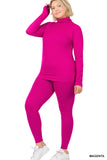 Zenana Plus Size Soft Fabric Mock Neck Long Sleeve Top & Leggings - 2 Pieces Loungewear Set