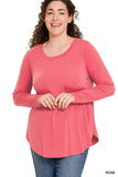 Zenana Plus Relaxed Fit Long Sleeve Round Neck & Hem Jersey Tee Shirt Top