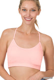 Women's Seamless One-size Bralette Cross-Back Padded Sports Bras with Adjustable Strap