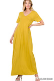 Zenana Plus Size Relaxed Fit V-Neck Short Sleeve Full Length Maxi Long Dress w/ Side Pockets