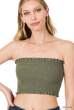 Women's Strapless Ruched Smocked Tube Bandeau Bra Top