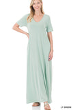 Zenana Plus Size Relaxed Fit V-Neck Short Sleeve Full Length Maxi Long Dress w/ Side Pockets