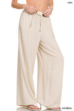Zenana Women’s Linen Drawstring Wide-Leg Lightweight Pants