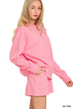 Zenana Women’s Fleece Long Sleeve Sweatshirt & Shorts Set