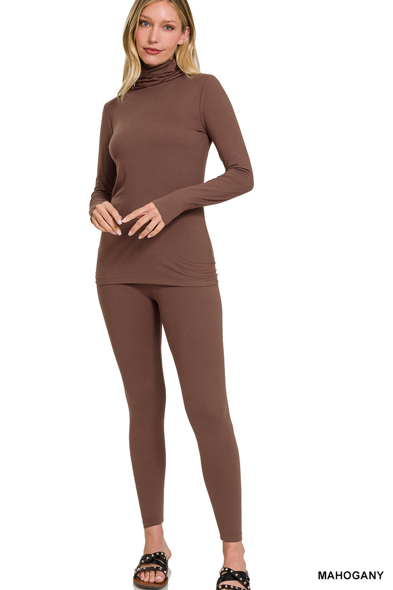 Zenana Plus Size Soft Fabric Mock Neck Long Sleeve Top & Leggings