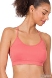 Women's Seamless One-size Bralette Cross-Back Padded Sports Bras with Adjustable Strap