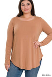 Zenana Plus Relaxed Fit Long Sleeve Round Neck & Hem Jersey Tee Shirt Top