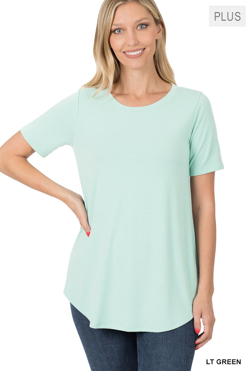 Plus Size Short Sleeve Round Neck & Hem Relaxed Fit Casual Tee Shirt Top