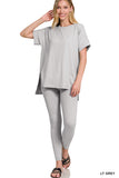 Zenana Women's Brushed DTY Microfier Round Neck Short Sleeve Hi-Low Hem & Full Length Leggings Loungewear Set