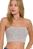 Zenana Women's Narrow Pattern Knit Washed Ribbed Bandeau Seamless Nylon Cropped Tube Top