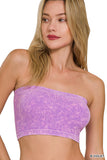 Zenana Women's Narrow Pattern Knit Washed Ribbed Bandeau Seamless Nylon Cropped Tube Top