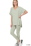 Zenana Plus V-Neck Short Sleeve & Leggings Comfy Loungewear Activewear Set