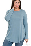 Zenana Plus Relaxed Fit Long Sleeve Round Neck & Hem Jersey Tee Shirt Top