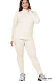 Zenana Plus Size Soft Fabric Mock Neck Long Sleeve Top & Leggings - 2 Pieces Loungewear Set