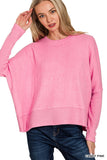 Zenana Women's Brushed Melange Hacci Dolman Sleeve Sweater – Oversized Casual Knit Top