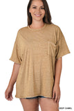 Zenana Plus Size Relaxed Fit Oversized Short Sleeve Round Neck Melange Burnout Raw Edge Tee Shirts