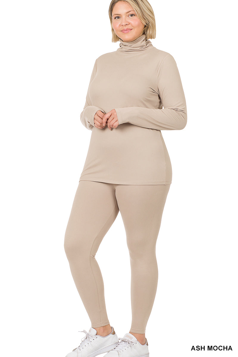 Zenana Plus Size Soft Fabric Mock Neck Long Sleeve Top & Leggings - 2 Pieces Loungewear Set